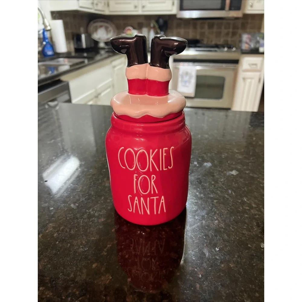 Rae Dunn Cookies For Santa Jar W/lid Christmas Decor Kitchen Cookie Jar Canister